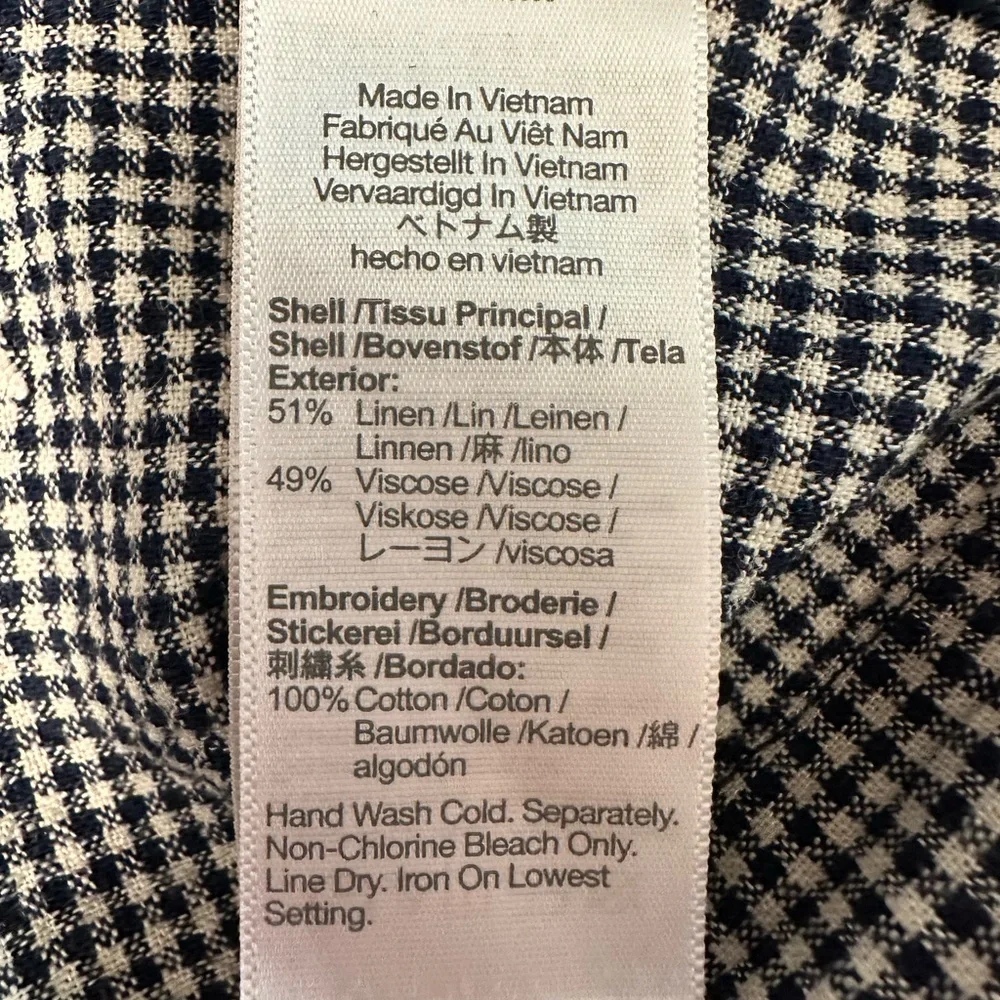 Madewell Navy Gingham Smocked Puff Sleeve Top